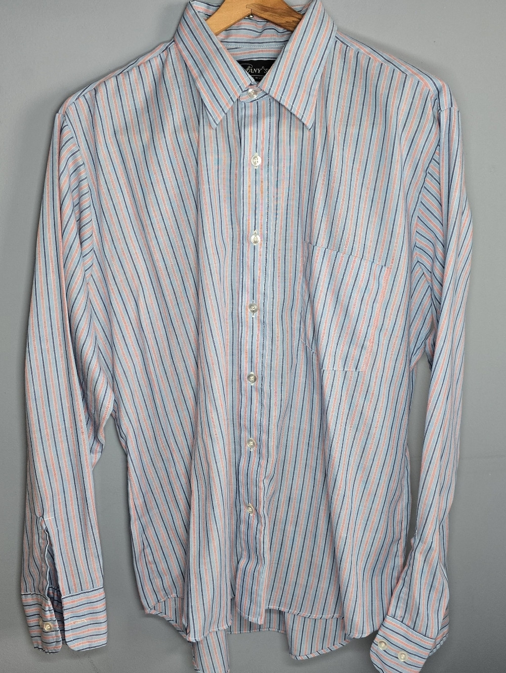 Vintage 1980s Botany 500 Dress Shirt-Mens LARGE/16.5-34/35-Blue/Pink-80s-Retro